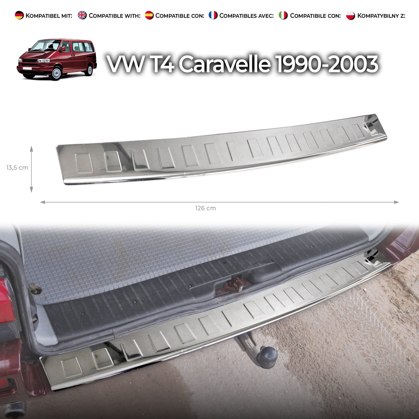 Ladekantenschutz VW T4 Caravelle 1990-2003   Poliert / Chrom - Lackschutzleiste